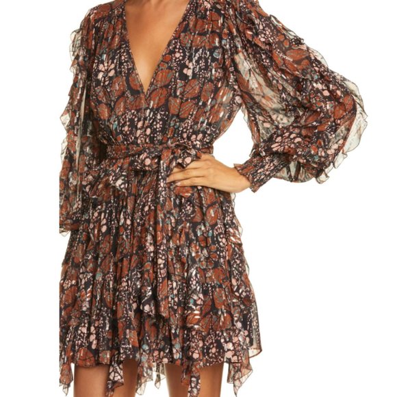 Ulla Johnson - Natalia Metallic Shibori Long Sleeve Silk Blend Dress - Picture 5 of 6